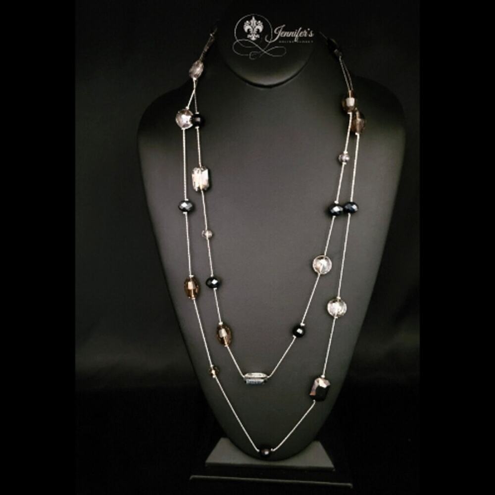Charming Charlie Silver Double Strand Beaded Necklace
